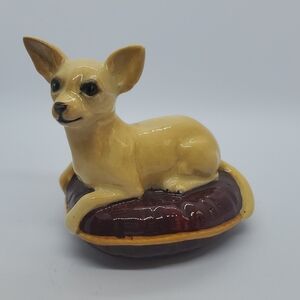 Charming Cream Ceramic Dog on Brown Cushion